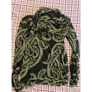 Women’s Silk Top Small Two Layers Polka Paisley Olive And Black